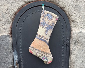 Handmade Wool Kilim Stocking: Turkish Floral Christmas Decor