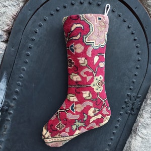 Vintage Kilim Christmas Stocking: Handwoven Turkish Wool Decor