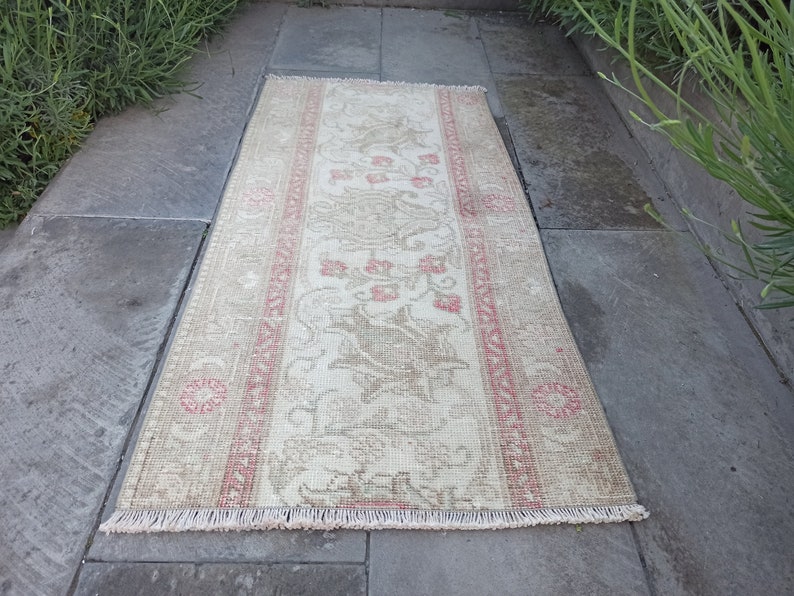 Small Rug , Entryway Mini Rug, Turkish Pastel Love Rugs Doorbath Mat