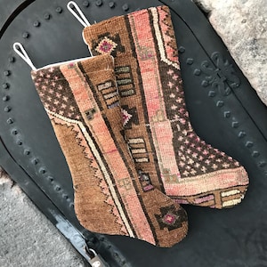 twins vintage stocking, patchwork rug socks, christmas kilim stockings, holiday stockings, decorative twin socks, boho stocking, family gift