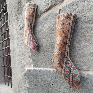 EXCELLENT stocking, Christmas kilim stocking, vintage-hand-made , christmas trees, wool rug sock, stunning patterned, for sale-gift, rustic!