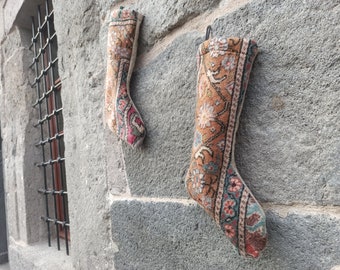 Vintage Kilim Christmas Stocking: Handmade Wool Rug Sock