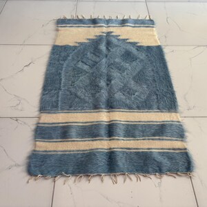 Vintage Türkis Farbe Siirt Mohair Wolle Kleine Decke teppich, 7 x 1,5 cm