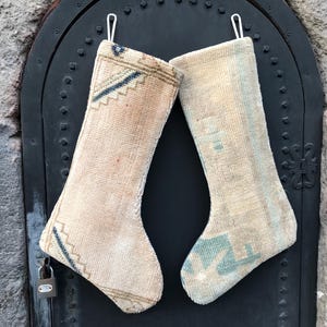 Vintage Turkish Kilim Stockings: Handmade Wool Christmas Decor