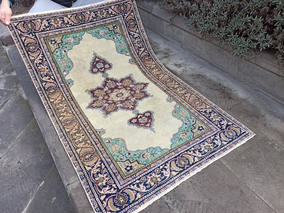 ヴィンテージトルコラグ3x4：手作りウールカイセリラグ、ボヘミアン