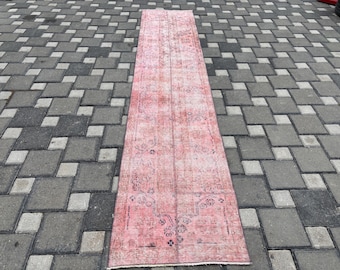 2x10 Vintage Patchwork Handmade Wool Pink Runner Rug: Narrow Entryway Runner