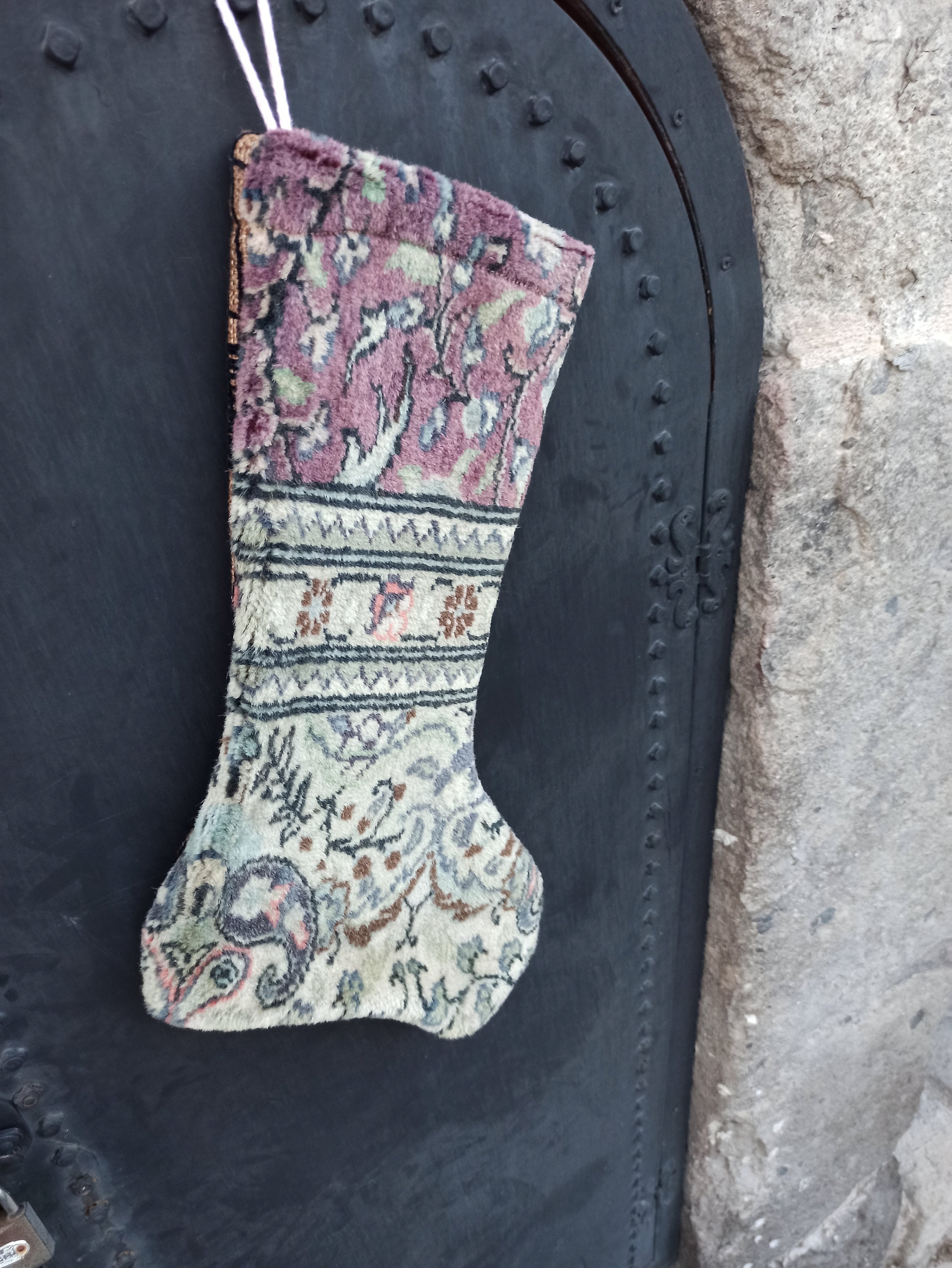 Handmade Kilim Christmas Stocking: Vintage Turkish Wool Decor