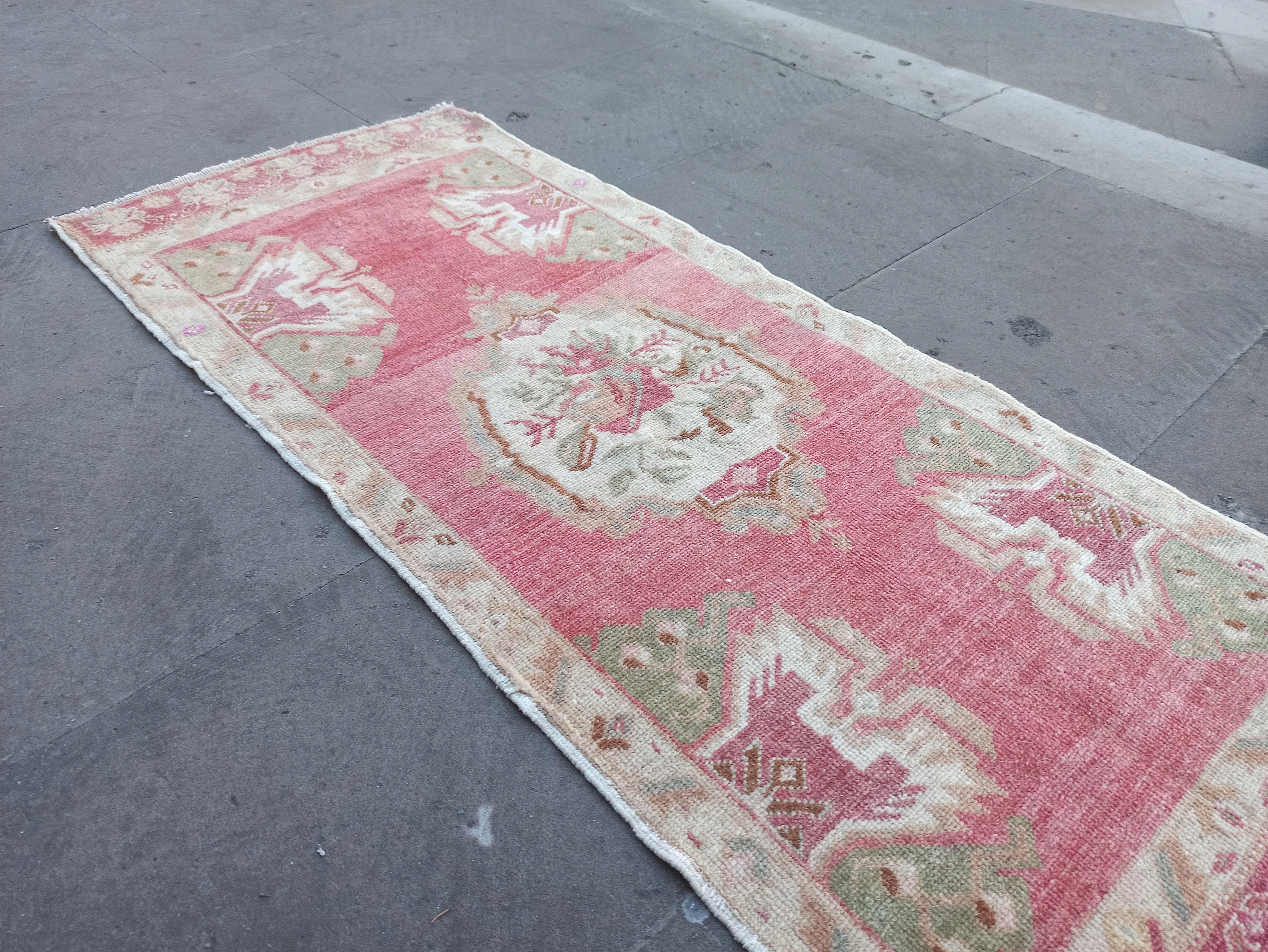 Vintage Turkish Wool Rug 2x4 Ft: Pastel Aztec Bath Mat - Etsy