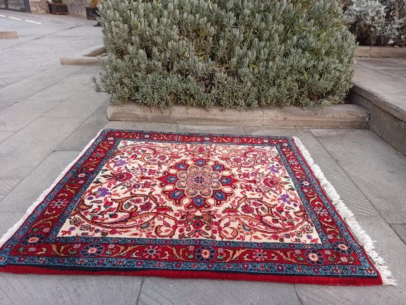 Turkish Rug, Square Rug, Square Bath Mat, Square Rug 2x2 Ft, Door Mat Square,  Wool an Wool Rug, Soft Bath Mat, on the Table Rug,vintage Rugs 