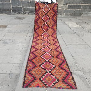 Runner vintage Herki Kilim: tappeto di lana turca, 2,6x10,2 cm