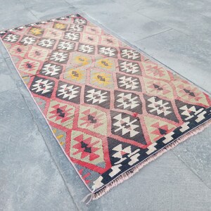 Turkish Kilim Rug: Geometric Wool, Small Accent Rug (120x54 cm)