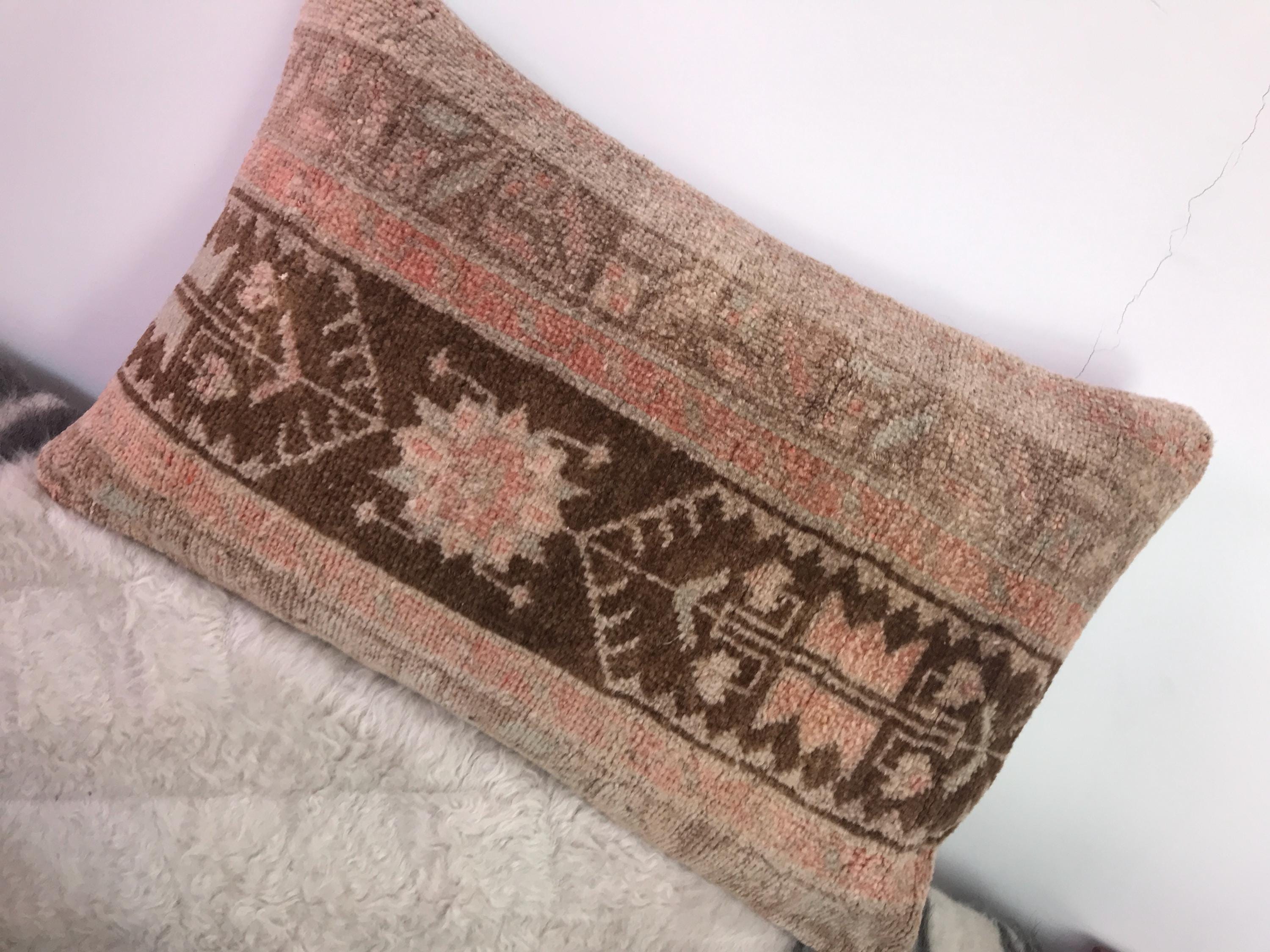 ヴィンテージ カルス ウール 枕カバー：トルコ絨毯クッション、16x24