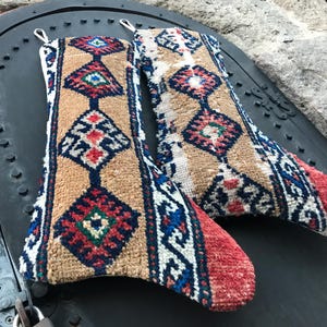 twins vintage stocking, patchwork rug socks, christmas kilim stockings, holiday stockings, decorative twin socks, boho stocking, family gift