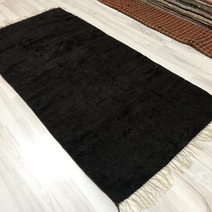 Restored Vintage Goat Wool Blanket Runner: Handmade Turkish Rug
