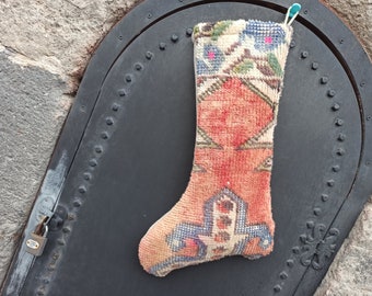 Handmade Kilim Christmas Stocking: Vintage Anatolian Rug, Sweet Colors