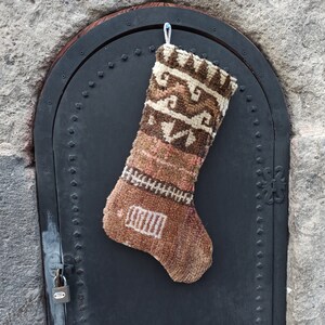 Vintage Kilim Christmas Stocking: Handwoven Wool Gift Sock
