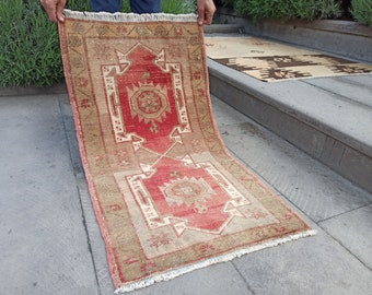 2X3 ft , Turkish door mat, Sweet door mat , Oushak door mat rug , Pale doormat , Vintage door mat , Pastel rug small , red - brown small rug