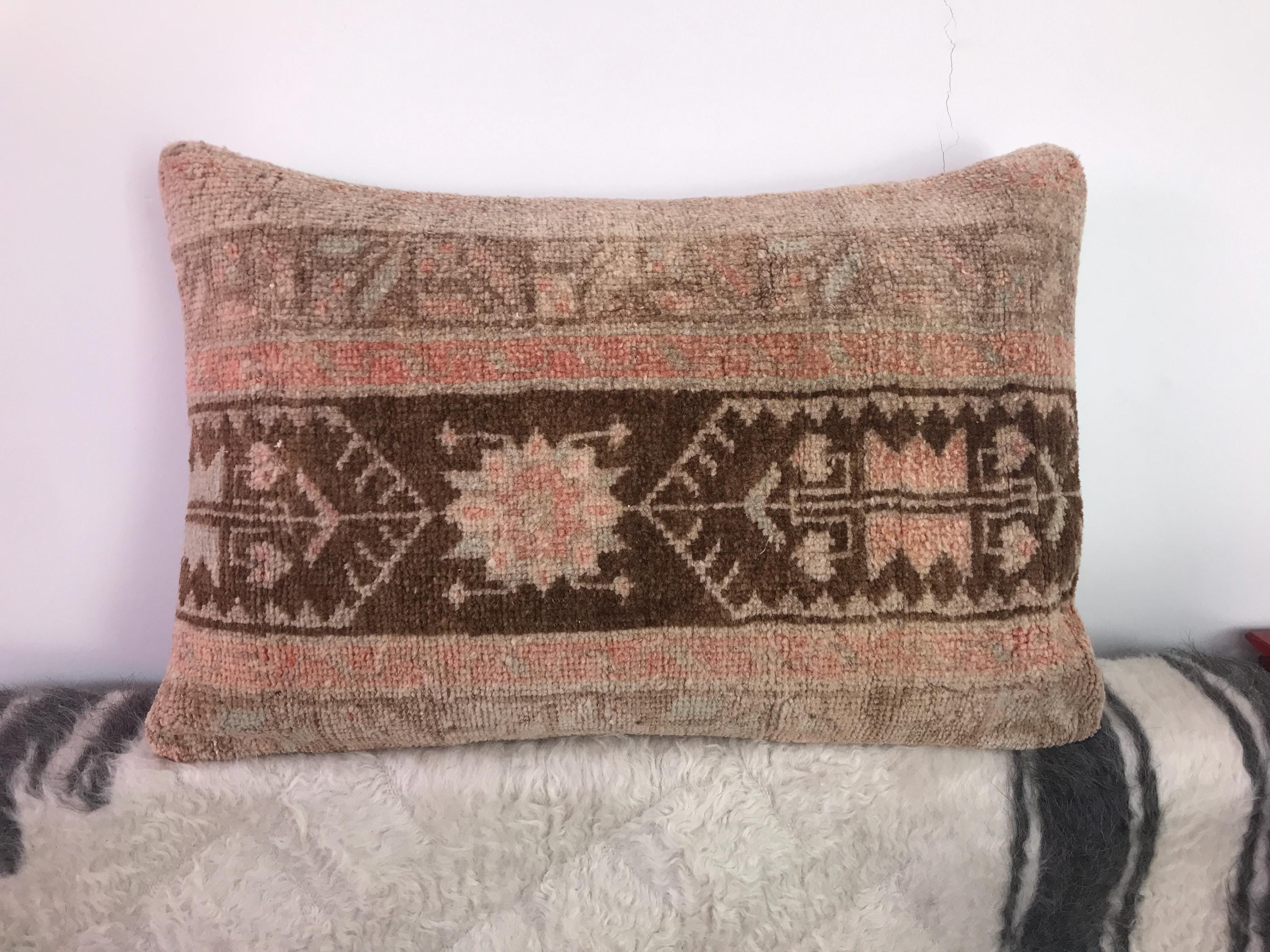 ヴィンテージ カルス ウール 枕カバー：トルコ絨毯クッション、16x24