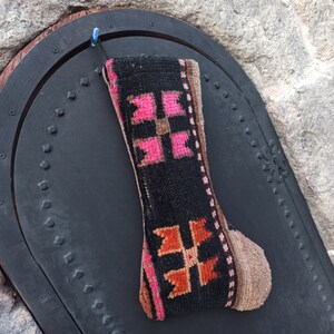 Vintage Kilim Christmas Stocking: Handwoven Turkish Wool Decor