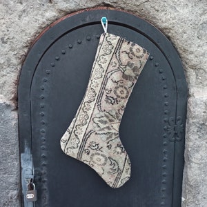 Kilim Stocking: Christmas Vintage Stocking; Handwoven-Gift Sock, Fireplace decor sock, Ornament stocking, Pastel love socks, Flowers pattern