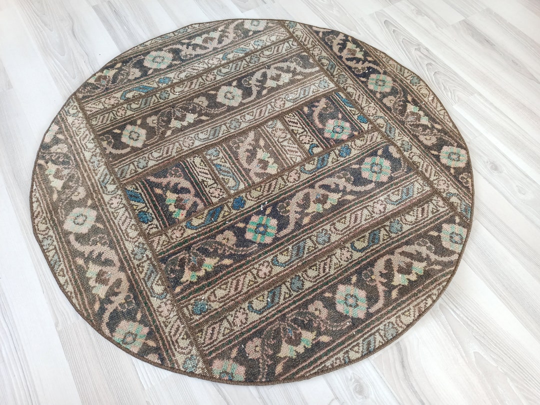 Circle Rug 3x3, Vintage Circle Rug, Patchwork Circle Rugs, Turkish ...