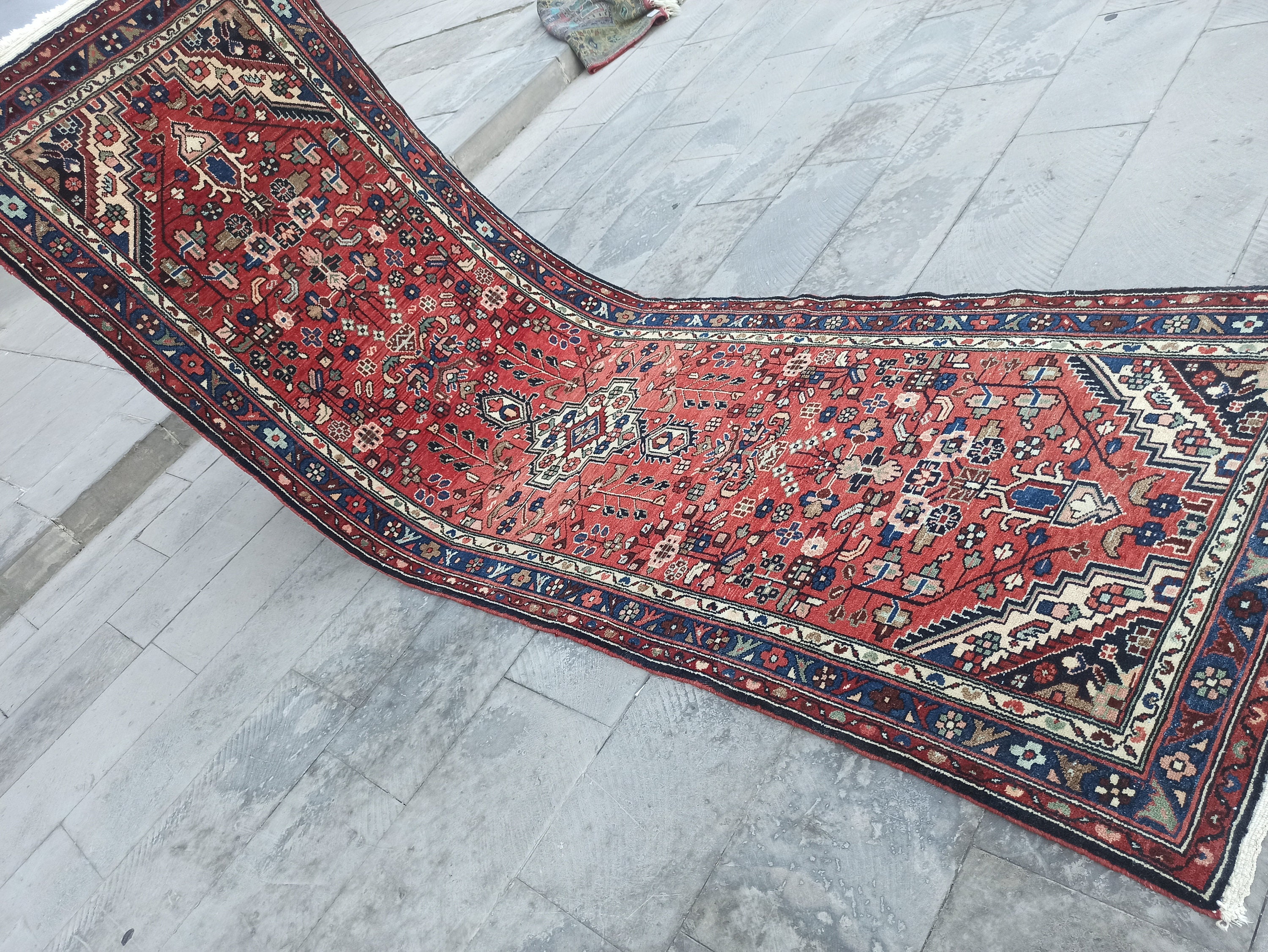 Vintage Turkish Rug Runner: 3.6 x 10 ft, Handwoven Wool & Cotton