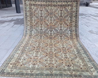 Excellent Rug ! 6.6x9.5 ft ! vintage-bedroom rug ! great patterned ! hand woven gift ! nomad area carpet ! art deco ! kitchen !pale wool rug