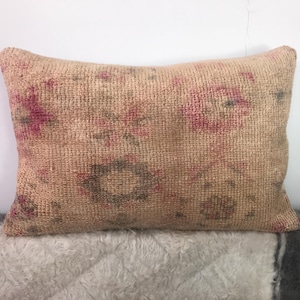 Vintage Turkish Rug Pillow Cover 16x24: Handmade Wool Anatolian Cushion