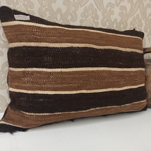 Handmade Turkish Pillow Cover: Vintage Striped Goat Wool Cushion (16x24 Inches)