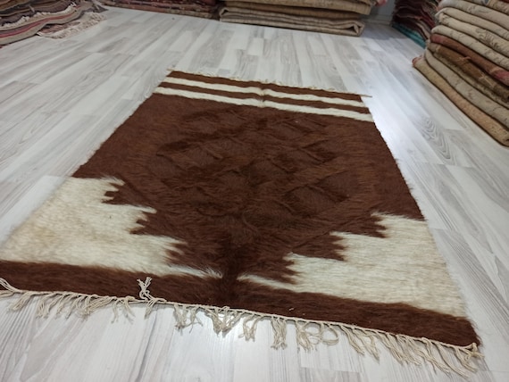 Coperta VİNTAGE / coperta pelosa di capra turca tappeto coperta siirt /  tappeti angora: kilim anatolico ottime condizioni naturale 2,8 x 4 piedi. -   Italia