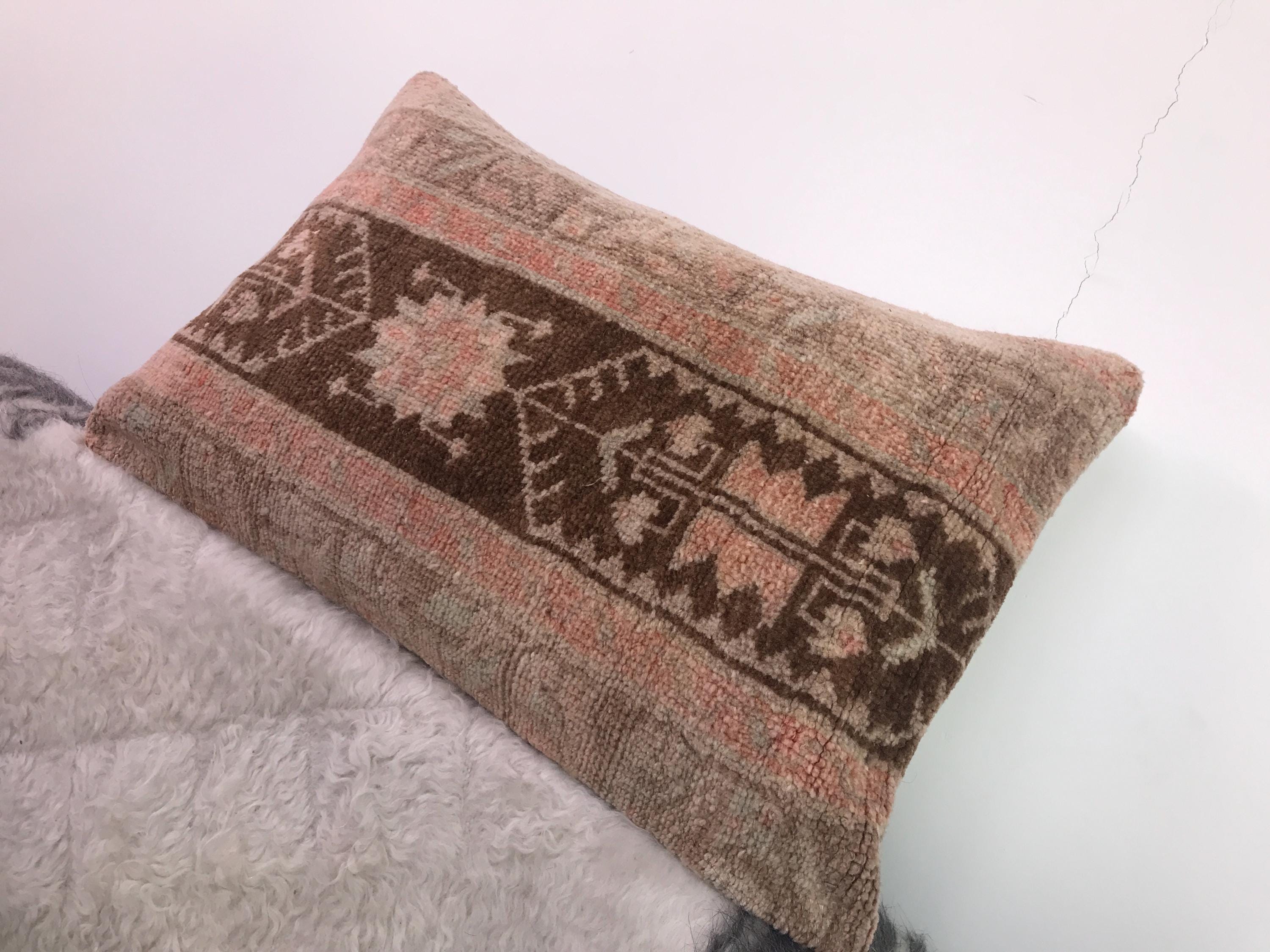 ヴィンテージ カルス ウール 枕カバー：トルコ絨毯クッション、16x24