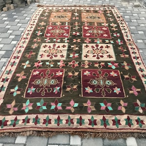 Oversized Kilim Rug: Turkish Kars Tribe, Handmade Wool, 6.8x11.3