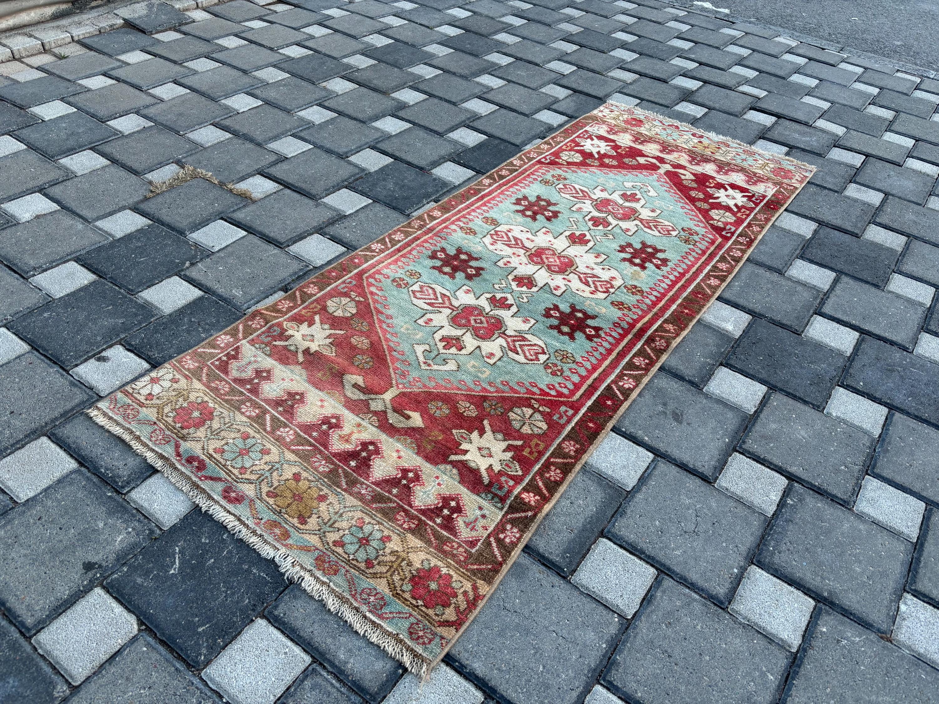 RESERVED Turquoise Blue-Red Color Vintage Rug Runner: Home Deco