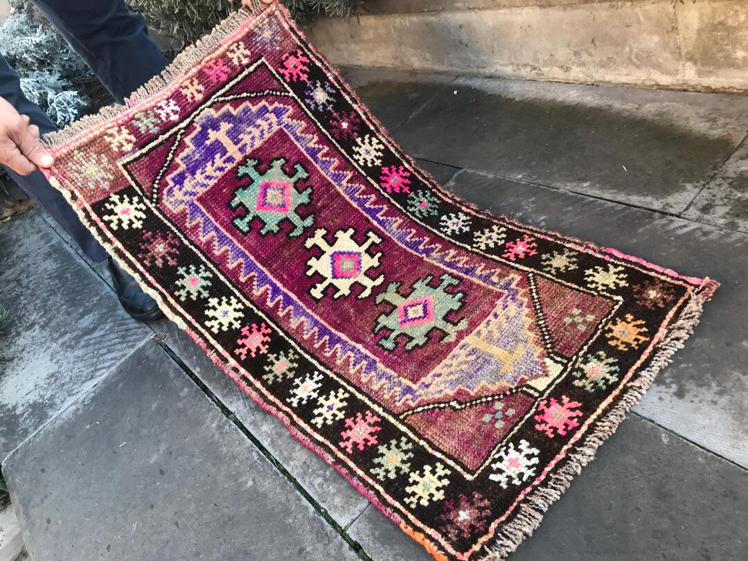 PURPLE LOVE, Vintage Minis Rug, Turkish Mini Area Rug, %100 Wool ...