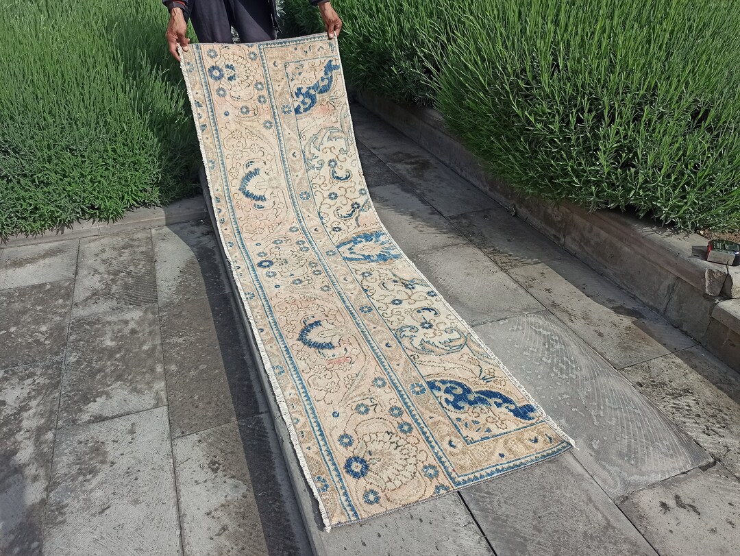 İndigo Blue Floral Patterned Runner Rug , 2x7 Runner Rug, Pastel LOVE ...