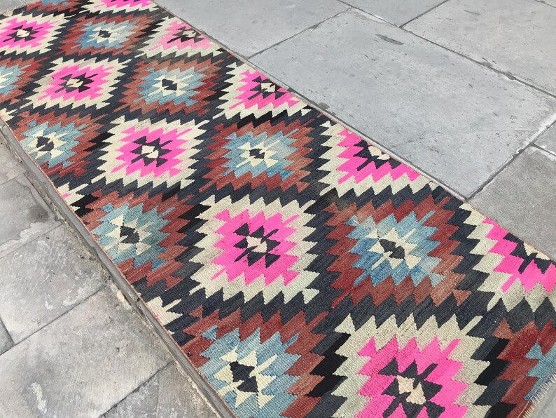 PİNK LOVE Kilim, Turkish Kilims Rug, Restored Kilim Rug, Aegean Region