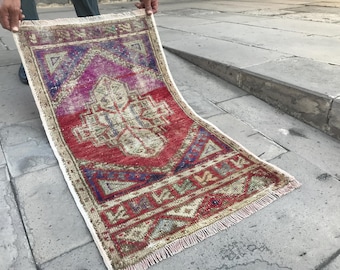 Vintage Turkish Wool Rug 2x3: Handmade Oriental Doormat