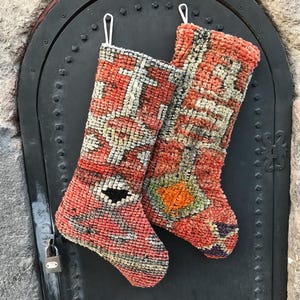 twins vintage stocking, patchwork rug socks, christmas kilim stockings, holiday stockings, decorative twin socks, boho stocking, family gift