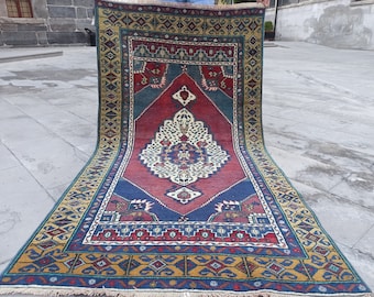 Handmade Wool Oushak Rug 3x6: Vintage Turkish Boho Decor