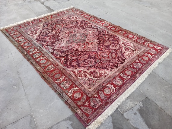 Tapis turc fait main noué LADIK - 1,56 x 0,9 m - laine - trame coton état neuf - Décoration