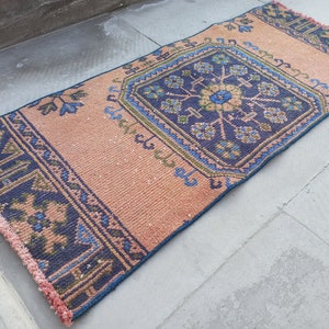 May include: A pink and blue patterned rug with a fringe border. The rug has a central design with a blue background and green and white accents.