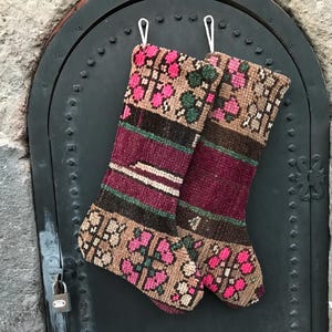 twins vintage stocking, patchwork rug socks, christmas kilim stockings, holiday stockings, decorative twin socks, boho stocking, family gift