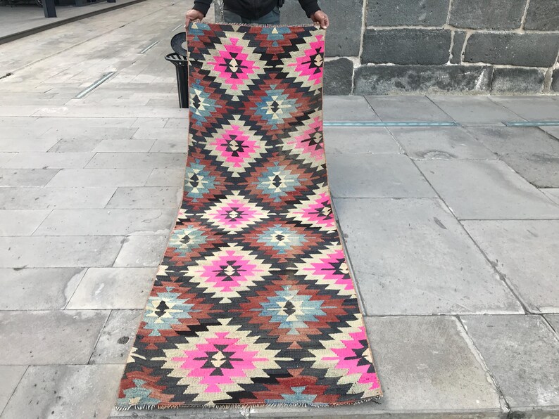 PİNK LOVE Kilim, Turkish Kilims Rug, Restored Kilim Rug, Aegean Region