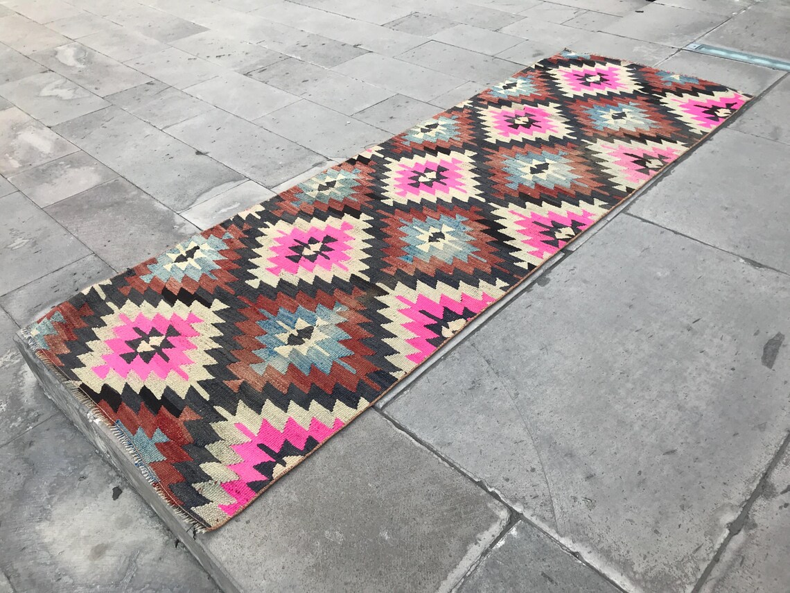 PİNK LOVE Kilim, Turkish Kilims Rug, Restored Kilim Rug, Aegean Region
