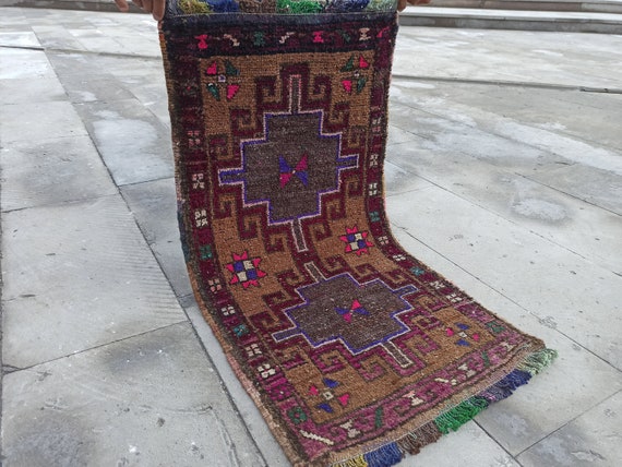 Fringed Wool Bath Mat Rug: Colorful Turkish Handmade Small Rug