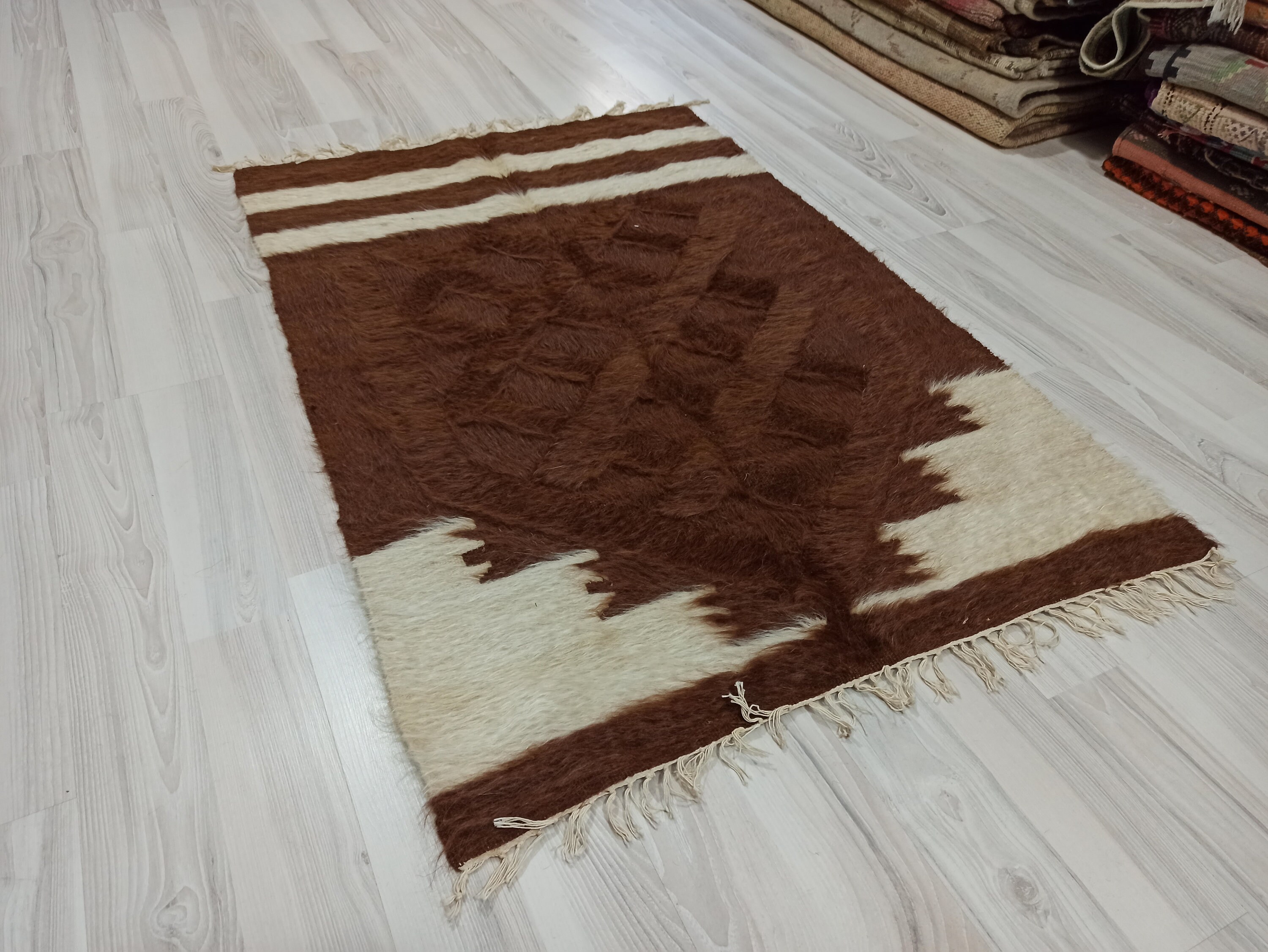 Coperta VİNTAGE / coperta pelosa di capra turca tappeto coperta siirt /  tappeti angora: kilim anatolico ottime condizioni naturale 2,8 x 4 piedi. -   Italia