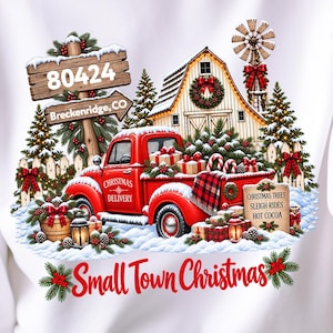 Personalized Small Town Christmas Sweatshirt, Custom Zip Code City State, Vintage Truck Design