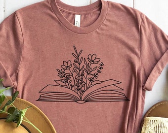 Flower Book T-Shirt: Graphic Tee for Book Lovers
