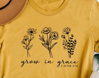 Grow in Grace Floral Christian Shirt - Faith Based Tee