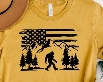 American Flag Bigfoot T-Shirt: Sasquatch Camping Shirt